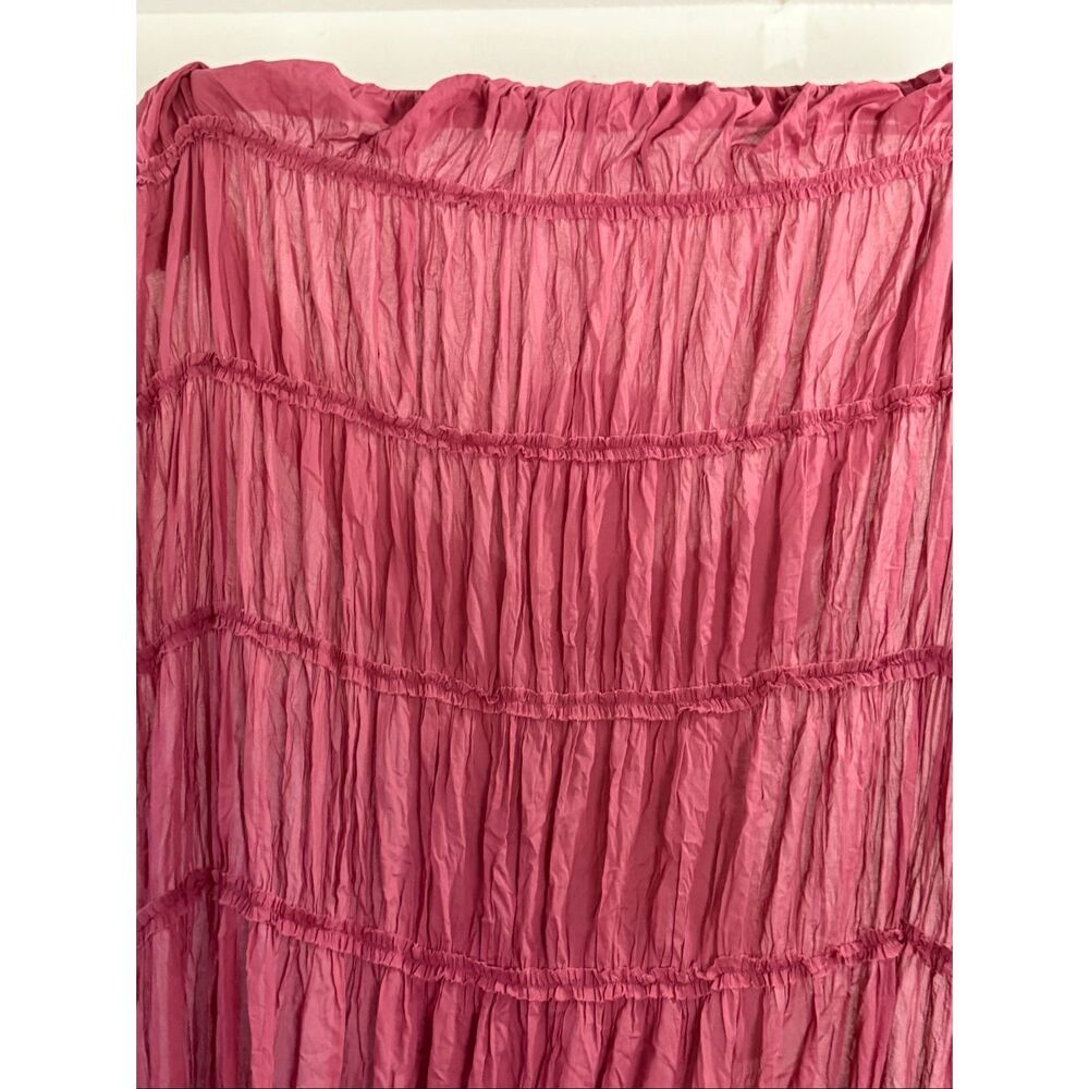 Anthropologie raspberry pink Tiered Ruffle tie curtain panel